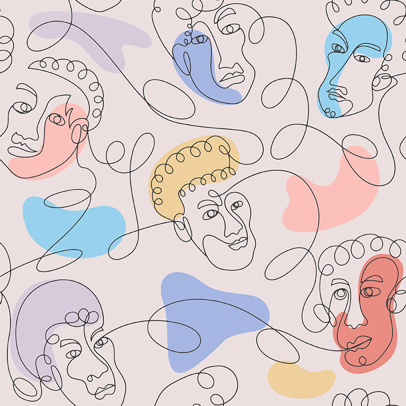 Πίνακας σε καμβά line Art Colorful Faces